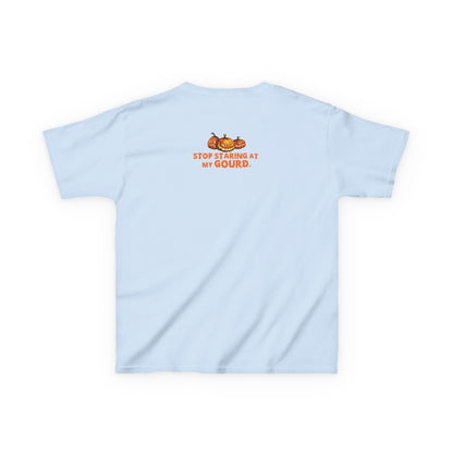 Trendy Halloween Vibes – Kids ‘Too Gourd to Be True’ Shirt for Fall Outings & Costumes